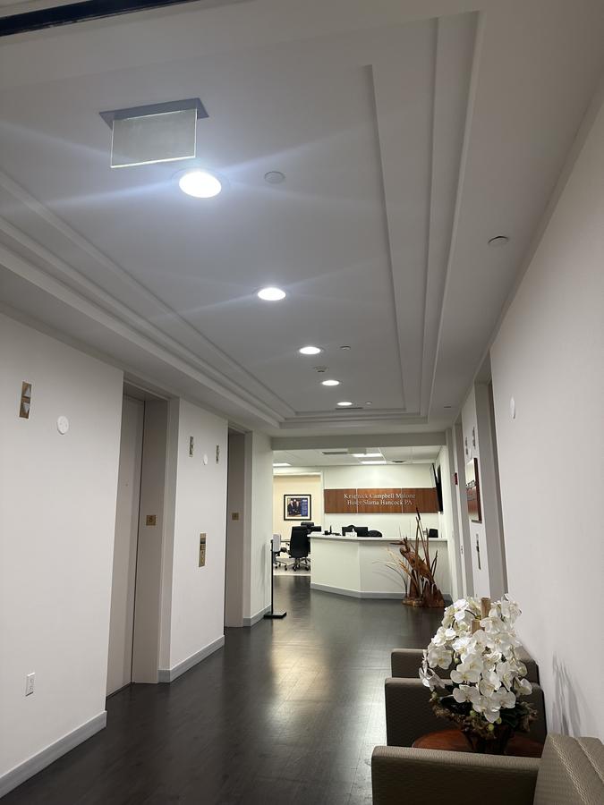 Law office lobby with recessed lighting